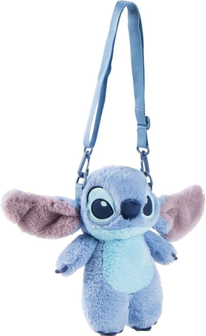 Bolso bandolera Stitch de peluche azul con orejas 3D, correa ajustable y diseño Disney auténtico para niños
