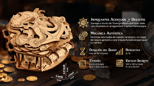 Brújula pirata Blackbeard’s Compass abierta sobre fondo de mapa antiguo
