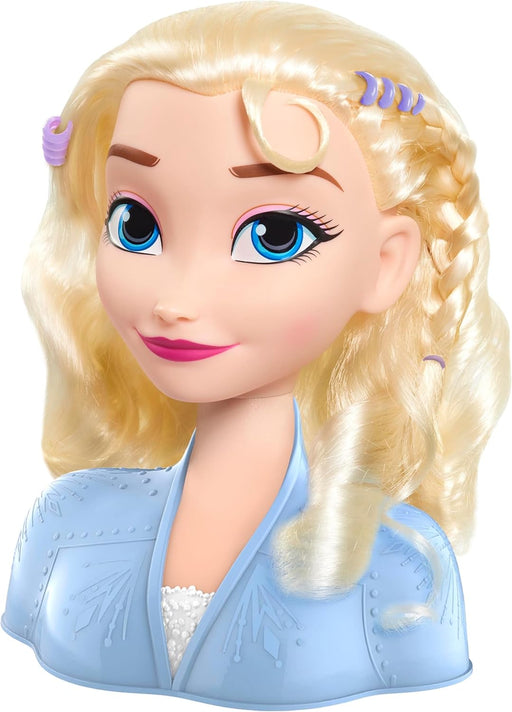 Busto de estilismo Elsa de Frozen 2 con cepillo, peine, horquillas y clips de colores incluidos - Cabeza de peinar con pelo sintético de alta calidad para desarrollar creatividad y motricidad fina
