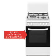 Cocina Vitrokitchen CB5535 blanca de 50x55 cm con 3 fuegos de gas y horno eléctrico
