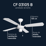 Infografía: Orbegozo CF 03105 B Ventilador de Techo Ø105 cm · 50 W