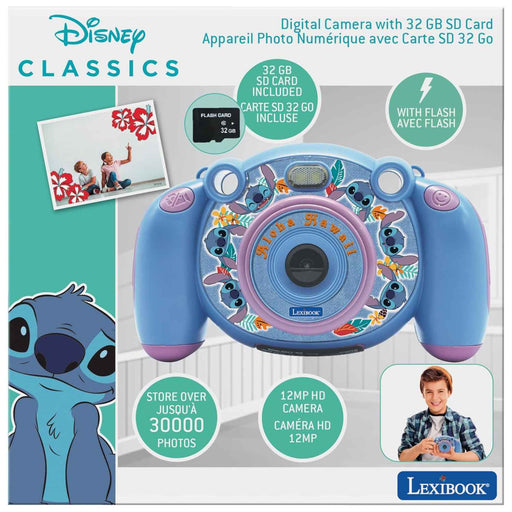 Cámara digital infantil Lexibook Stitch DJ080D con pantalla LCD y diseño azul del personaje Disney
