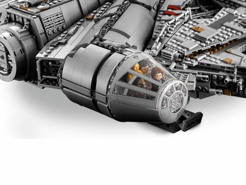 Cabina de pilotaje detallada del LEGO Millennium Falcon 75192 con asientos para Han Solo y Chewbacca