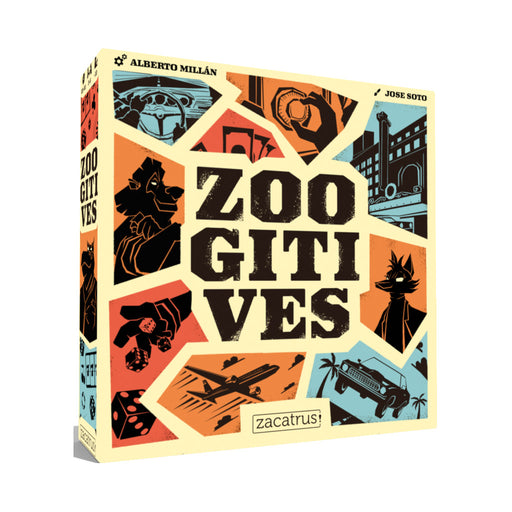 Caja cerrada del juego Zoogitives con diseño educativo.
