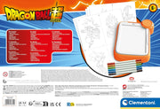 Caja de la Pizarra Luminosa Dragon Ball mostrando la superficie de dibujo con efectos de luz y plantillas de los guerreros Z incluidas de Clementoni
