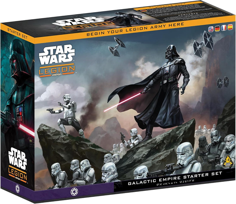 Caja del Starter Set de Star Wars Legión Imperio Galáctico con 37 miniaturas, cartas de juego y dados incluidos para juego de miniaturas estratégico
