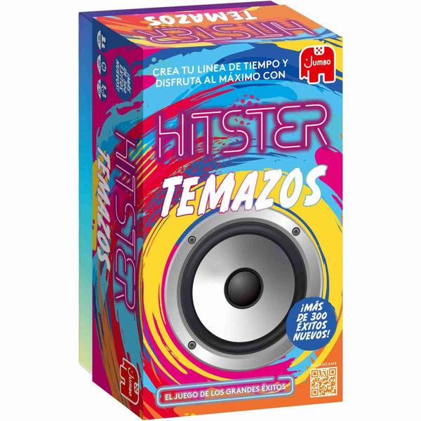 Caja del juego Diset Hitster Temazos en fondo musical.
