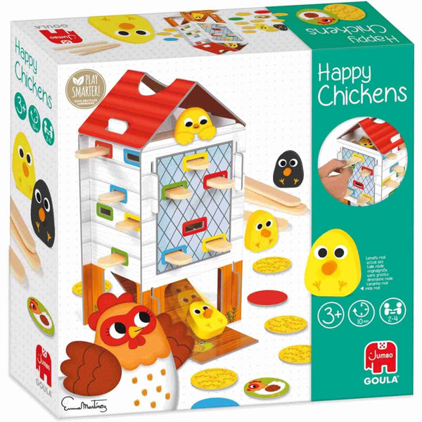 Caja del juego Goula Happy Chicken con diseño colorido.
