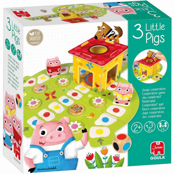 Caja del juego Goula Los 3 Cerditos con ilustraciones infantiles.
