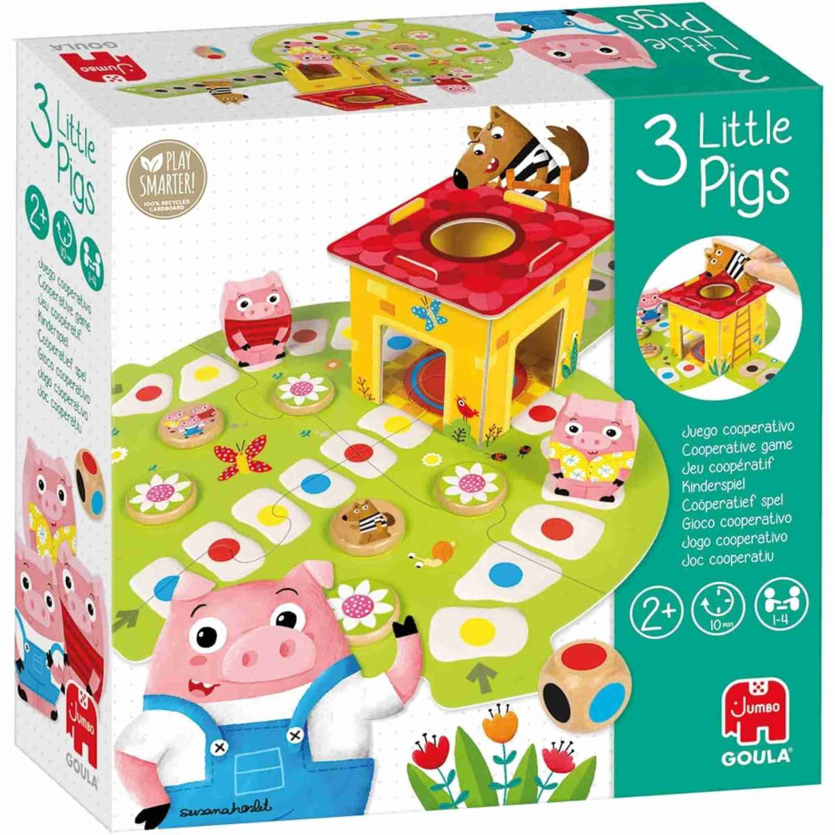 Caja del juego Goula Los 3 Cerditos con ilustraciones infantiles.
