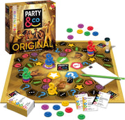 Caja del juego de mesa Party & Co Original de Diset con diseño colorido y logo característico, juego de fiesta para 4 o más jugadores con pruebas de mímica, dibujo, preguntas y canciones
