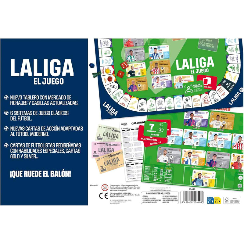 Caja del juego oficial La Liga temporada 2025-2026 EDUCA-20440 con 160 tarjetas de futbolistas actualizados y 46 cartas de acción
