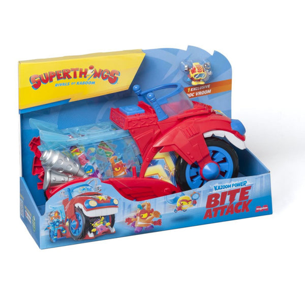 Caja del playset SuperThings Bite Attack con criatura gigante de mandíbulas articuladas, figura exclusiva y accesorios, referencia PSTSP114IN30
