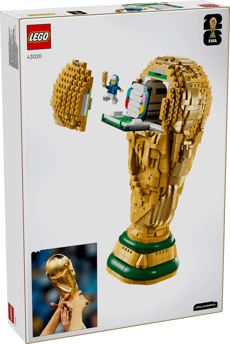 Caja del set LEGO 43020 Trofeo Oficial Copa Mundial FIFA con 2842 piezas
