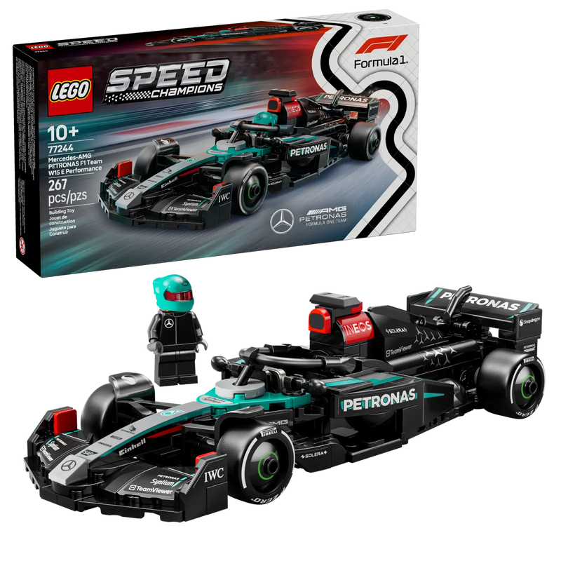 Caja del set LEGO 77244 con coche montado y branding oficial
