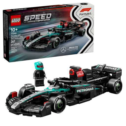 Caja del set LEGO 77244 con coche montado y branding oficial