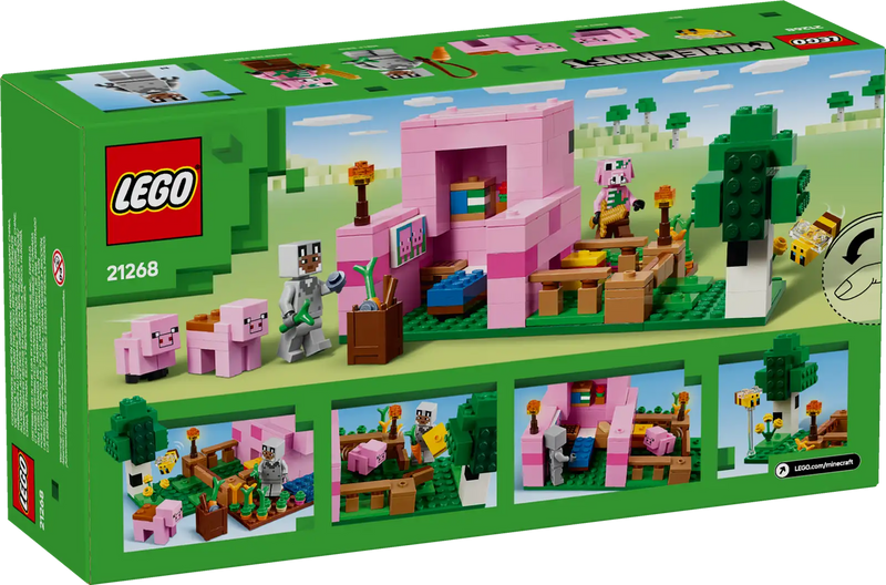 Caja del set LEGO Minecraft 21268 La Casa-Cerdo Bebé del bioma Bosque con vista de la casa-cerdo, cultivos, cerdo adulto ensillado con zanahoria en palo, Piglin Zombi enemigo y abeja. Juguete de construcción de 238 piezas para fans de Minecraft mayores de 7 años. Envío gratis desde 49,99€.
