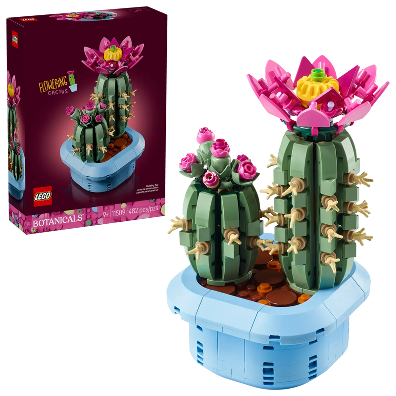 Caja lateral LEGO Botanicals Cactus mostrando flores rosas y espinas