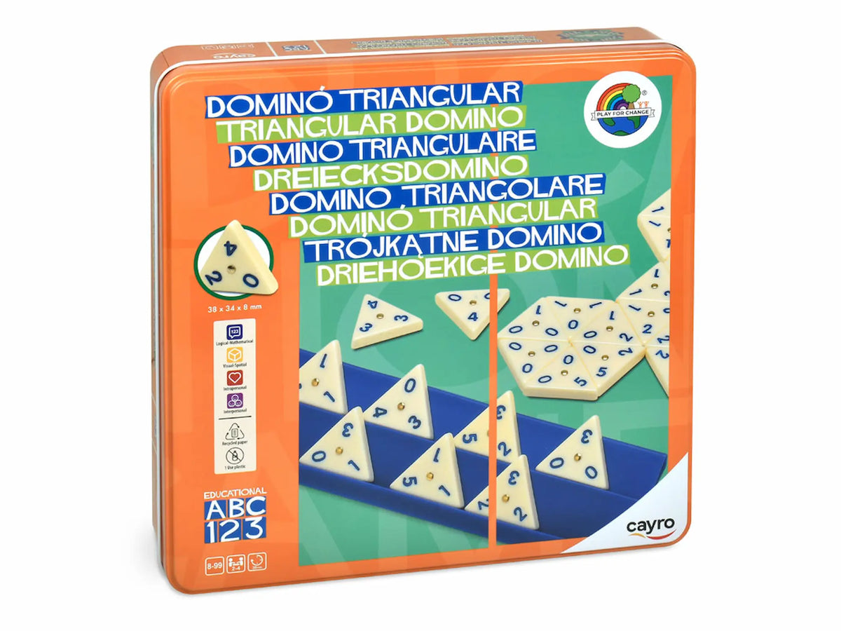 Caja metálica Cayro Dominó Triangular 754 - Juego mesa educativo matemáticas 56 fichas triangulares 2-4 jugadores
