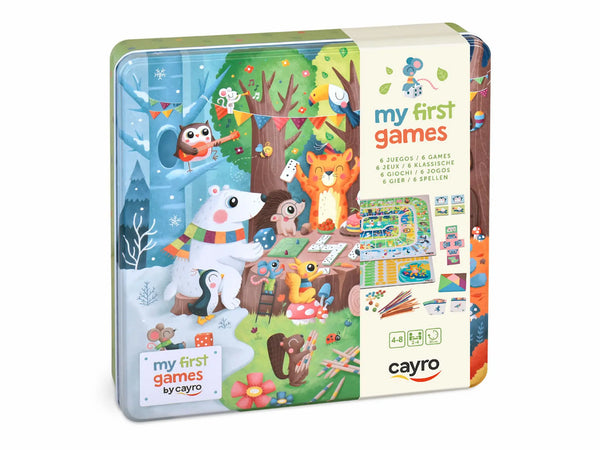 Caja metálica Cayro Mis Primeros 6 Juegos 7041 - Ilustraciones infantiles animales bosque juegos clásicos
