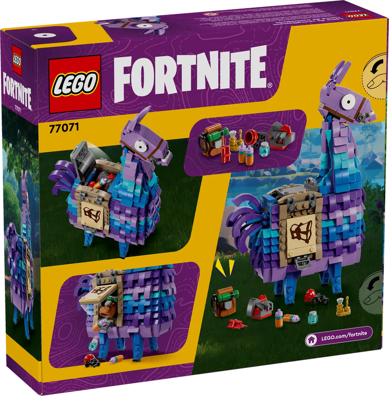 Caja oficial del set LEGO Fortnite 77071 Llama de Suministros mostrando el packaging original con licencia de Epic Games y LEGO
