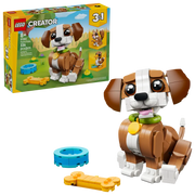 Caja trasera LEGO Creator Cachorro Juguetón mostrando los 3 animales