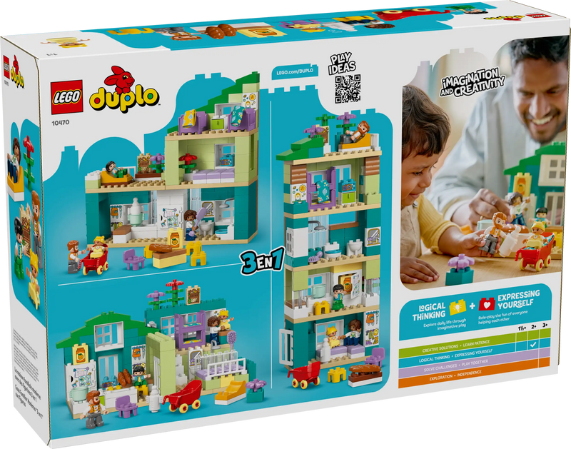 Caja trasera LEGO DUPLO 10470 mostrando características educativas y de juego

