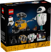 Caja trasera LEGO Disney WALL-E y EVE 43279 mostrando detalles del contenido, funciones móviles de los personajes y especificaciones del set de 811 piezas para adultos
