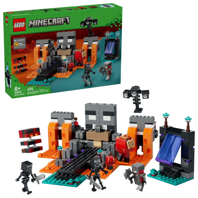 Caja trasera LEGO Minecraft La Batalla del Nether mostrando escenarios ref. 21590