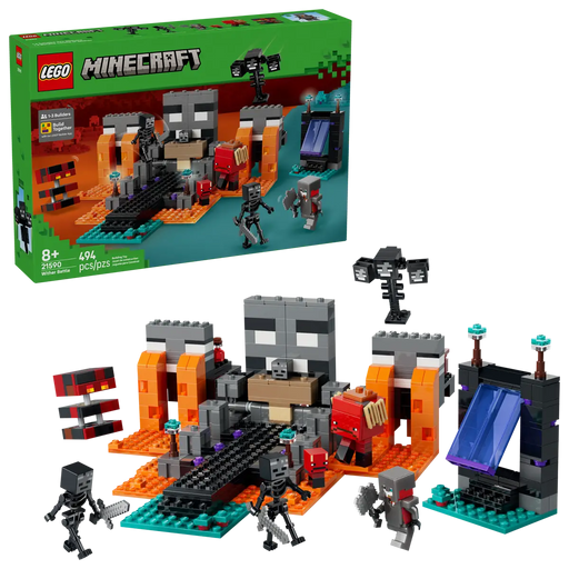 Caja trasera LEGO Minecraft La Batalla del Nether mostrando escenarios ref. 21590