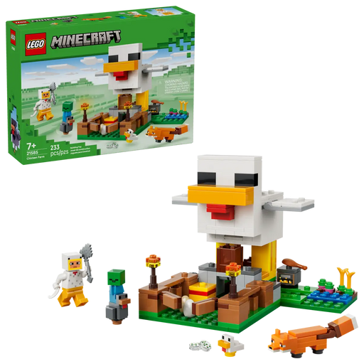 Caja trasera LEGO Minecraft La Granja de Pollos mostrando escenarios ref. 21585