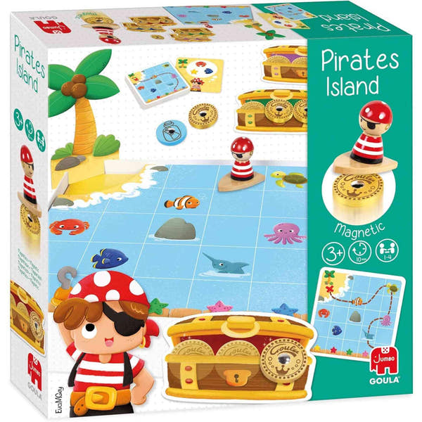 Caja del juego Goula Pirate’s Island con ilustraciones de piratas.
