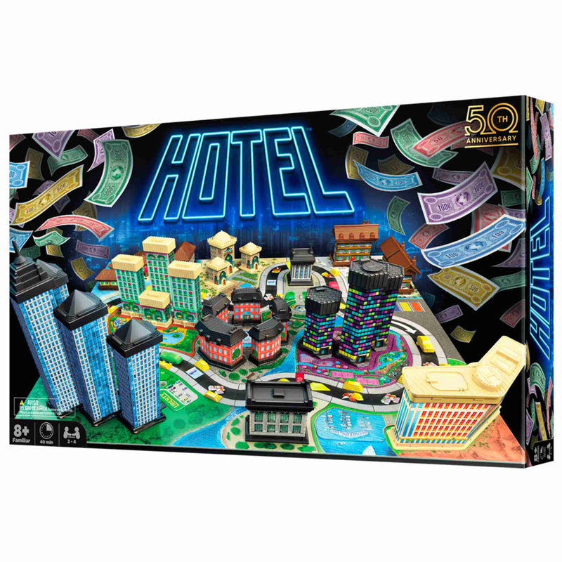 Caja del juego de mesa Asmodee Hotel con su diseño original.
