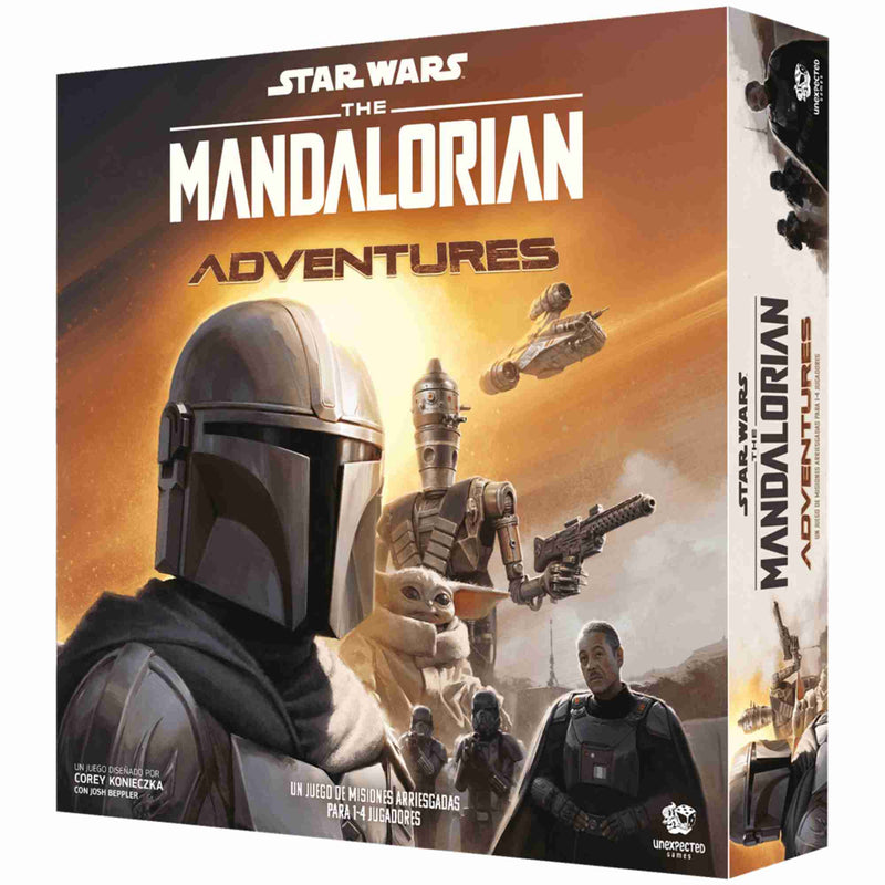 Caja del juego de mesa The Mandalorian: Adventures con arte oficial.
