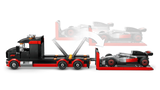 Camión LEGO 60493 negro rojo vista lateral plataforma elevadora Audi F1
