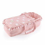 Capazo desmontable Carlota con asas, volantes y estampado estrellas rosa
