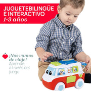 Caravana de juguete Chicco con actividades manuales para desarrollo motor, aprendizaje de letras, números y nombres de animales en dos idiomas
