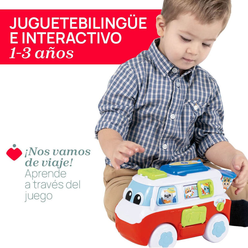 Caravana de juguete Chicco con actividades manuales para desarrollo motor, aprendizaje de letras, números y nombres de animales en dos idiomas

