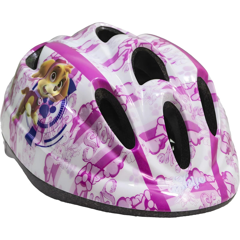 Casco de bicicleta infantil de Skye Paw Patrol, en tonos rosas con detalles del personaje, ajustable y ventilado, perfecto para la seguridad de las niñas durante actividades al aire libre.