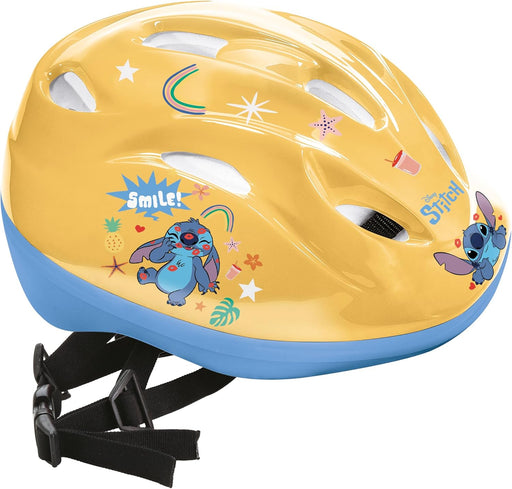 Casco Stitch infantil de Mondo en azul con diseño divertido y múltiples ranuras de ventilación.
