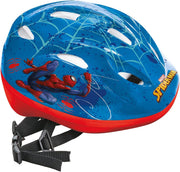 Casco infantil Spiderman de Mondo con diseño azul y rojo, ilustración de Spidey y múltiples orificios de ventilación
