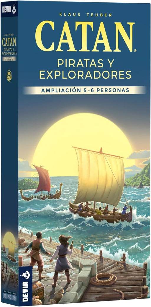 Catán Piratas y Exploradores expansión 5-6 jugadores de Devir con 5 escenarios, 3 misiones, exploración de islas, combate naval y defensa contra bárbaros
