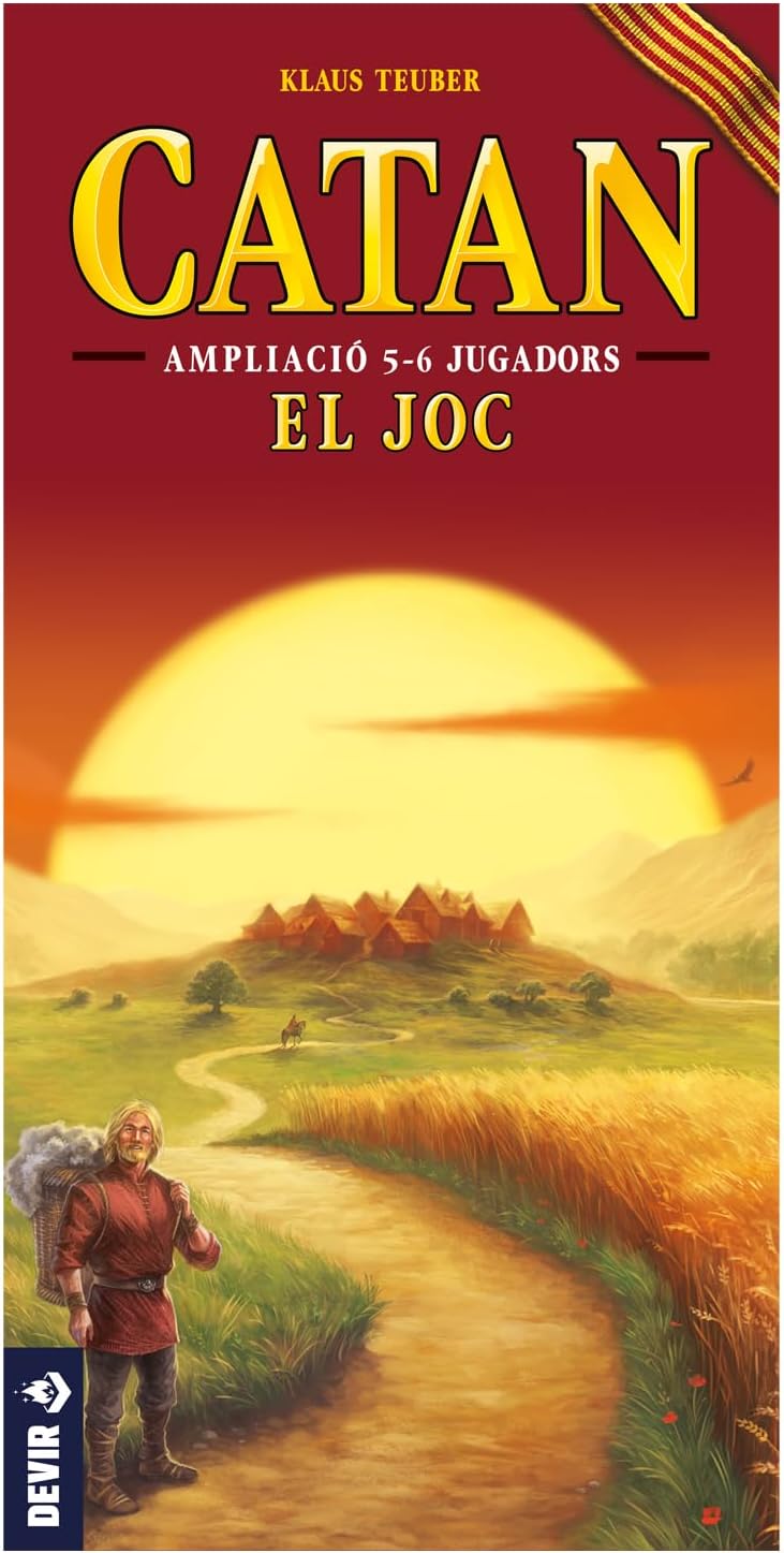 Catan Ampliació 5-6 Jugadors - Caixa de l'expansió del joc de taula en català de Devir amb il·lustració d'un camí cap a un poble al capvespre disponible a Híper Ocio
