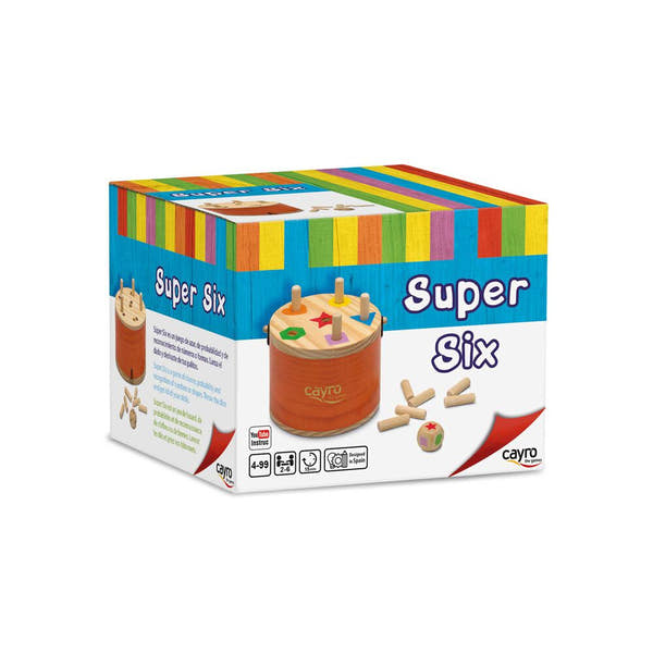 Cayro Super Six juego de dados infantil — caja con fichas de colores y dados