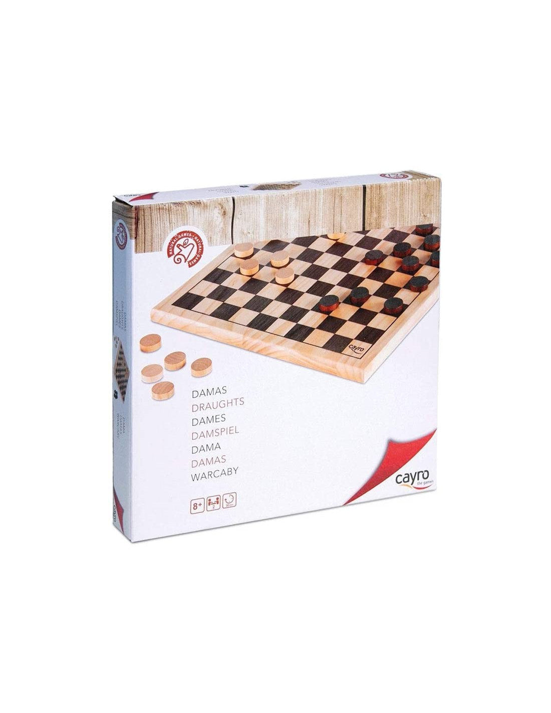 Juego De Damas De Madera Cayro – Incluye Tablero Caja Y 24 Fichas De 2.5 Cm, Clásico De Mesa, Estimula La Concentración Y Estrategia