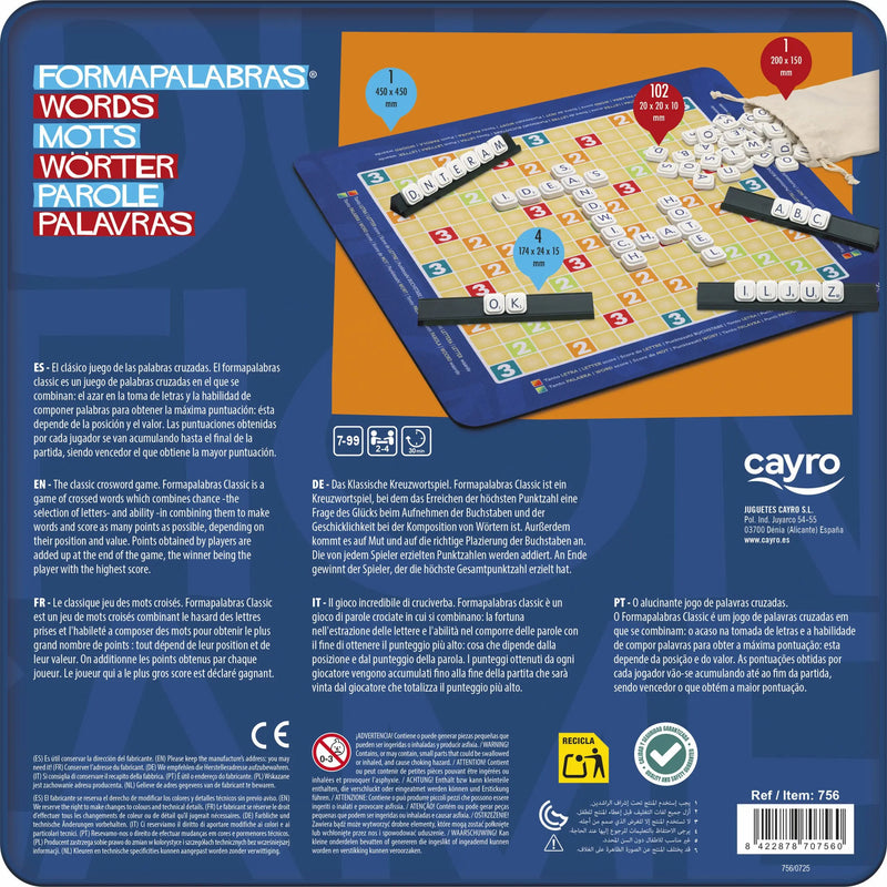 Cayro Formapalabras 756 - Caja trasera juego palabras cruzadas neopreno multiidioma 2-4 jugadores 7-99 años
