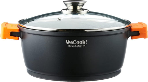 Cazuela antiadherente Wecook EcoChef 32cm con tecnología Titanio QuanTanium, 5 capas de recubrimiento libre de PFOA, asas extraíbles rojas y tapa de vidrio templado para cocinas de inducción
