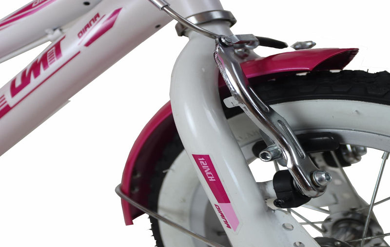 Cesta metálica delantera y portamuñecas trasero de la bicicleta Umit Diana 12", bici completa con pedalier de 3 piezas y peso ligero de 9,5kg ideal para primeros pedaleos
