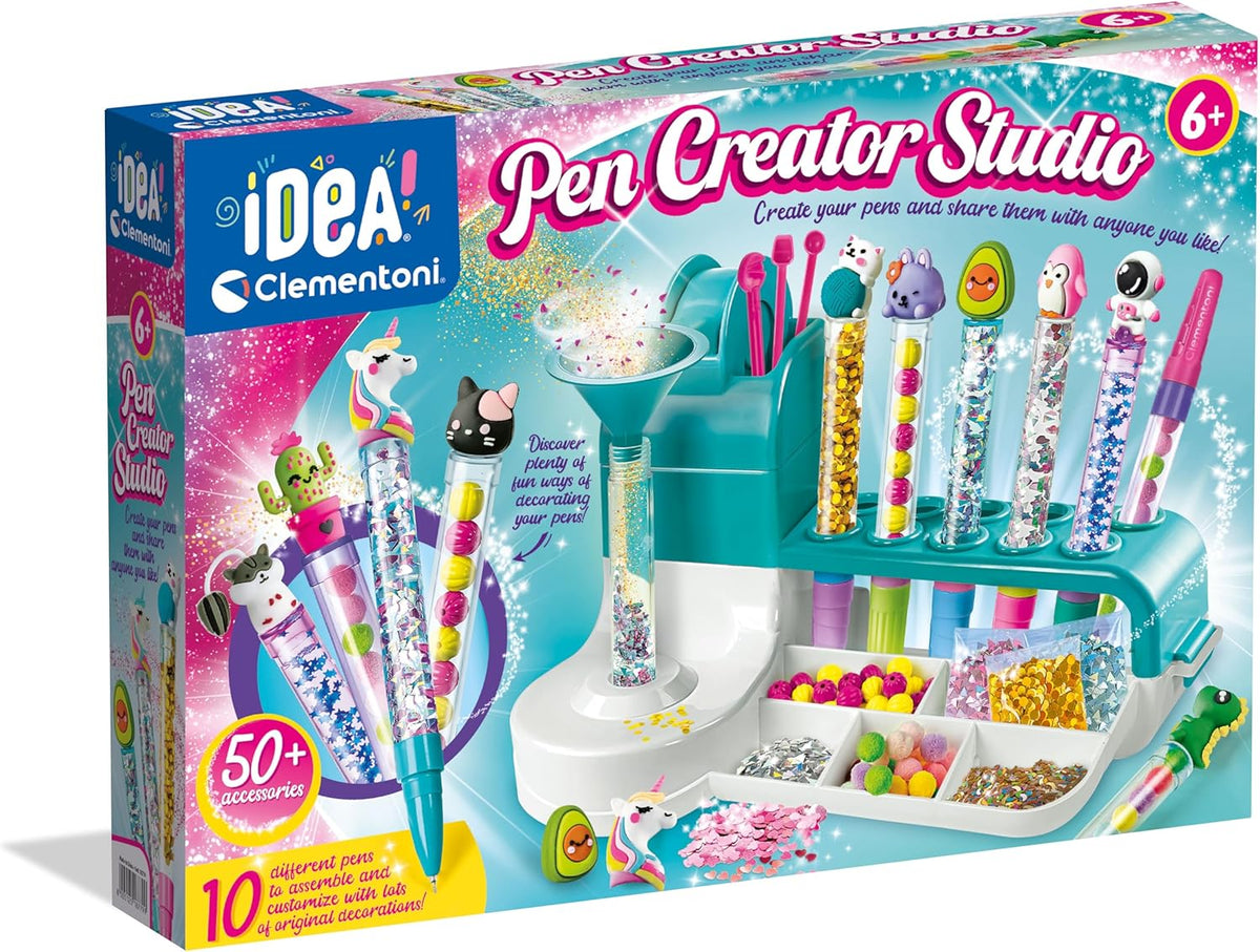 Clementoni Laboratorio de Bolígrafos - Kit creativo completo con herramientas, tintas de colores, decoraciones y materiales para diseñar bolígrafos personalizados
