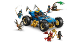 Coche LEGO azul dorado 20cm transformable modo dragón shurikens giratorios
